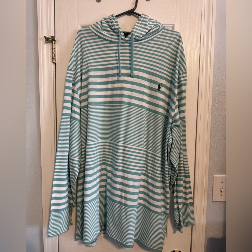 Ralph Lauren Aqua and White Striped Hoodie